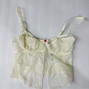 Out From Under Sheer Lace Cropped Babydoll Cami Size Small